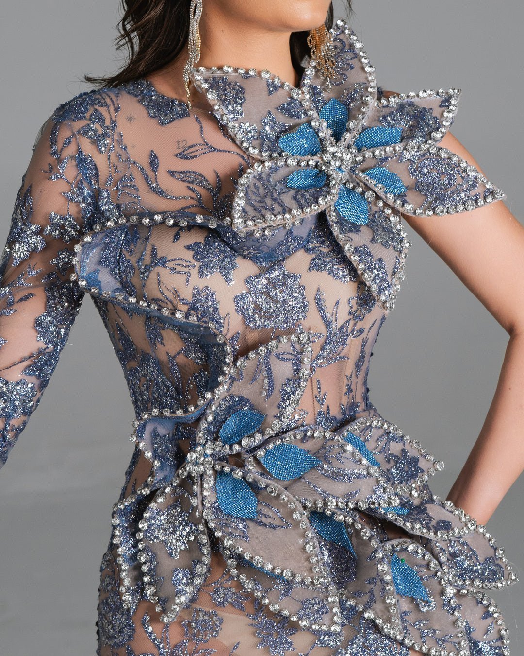 Adelaide Blue Dress with Floral Design - BLINI