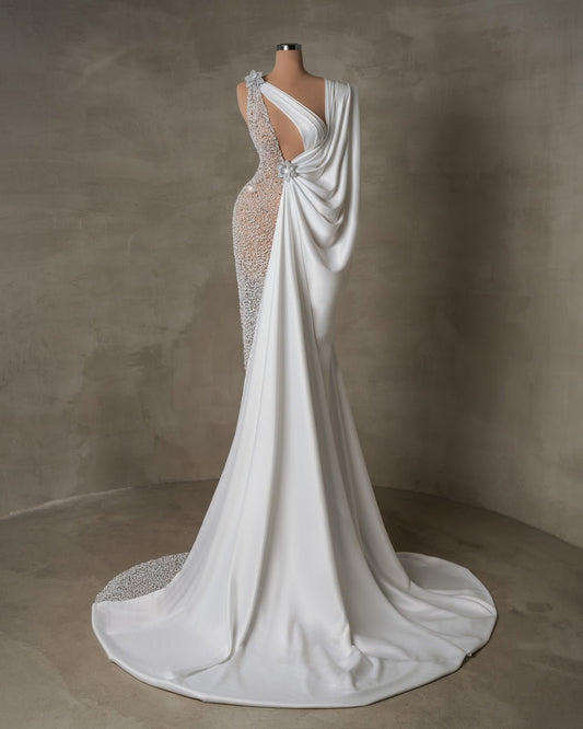 Adèle One Shoulder Bridal Dress with Flower Design - BLINI