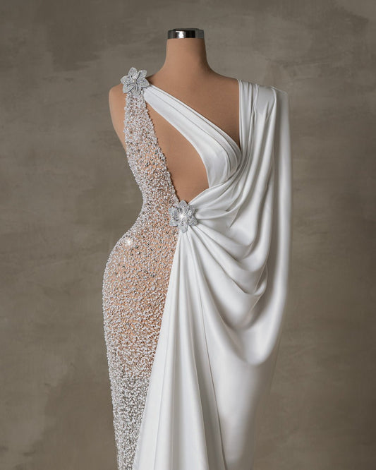 Adèle One Shoulder Bridal Dress with Flower Design - BLINI