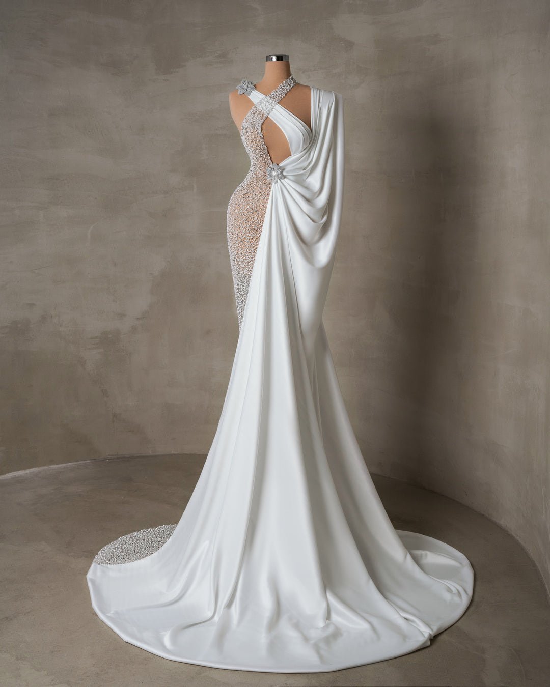 Adèle One Shoulder Bridal Dress with Flower Design - BLINI