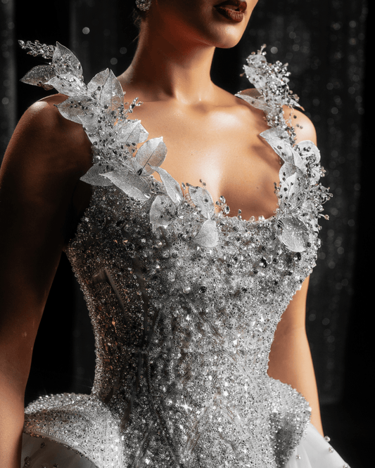 Aerine Bridal Dress with Cape and Feathers - BLINI