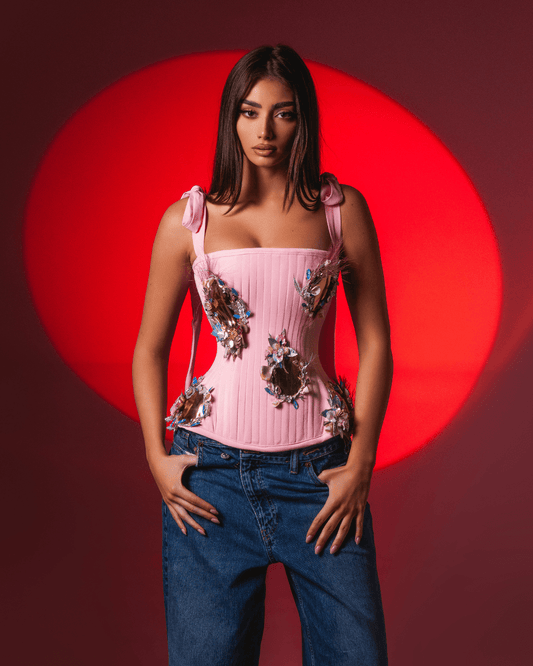 Albese Pink Sleeveless Corset with Crystals - BLINI