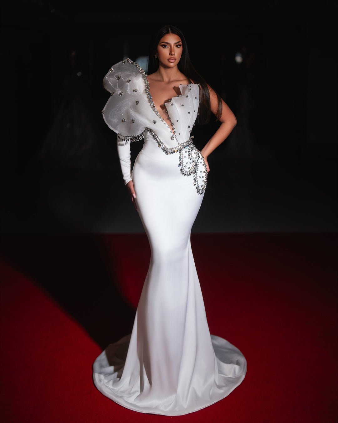 Alicia Satin One - Shoulder Bridal Dress with Crystal Embellishments - BLINI