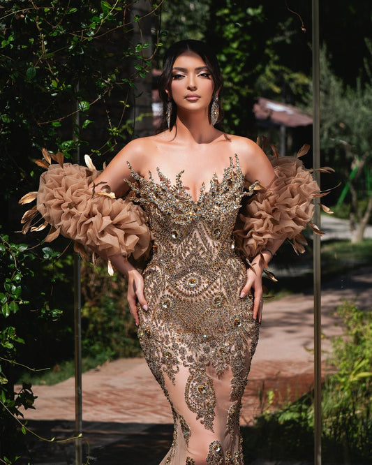 Alinaa Sleeveless Dress with Intricate Crystal Embellishments - BLINI