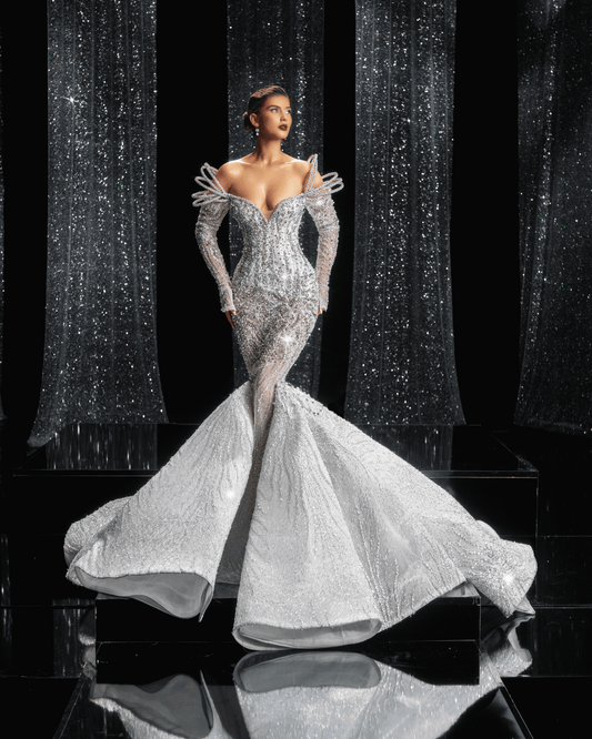 Alisian Bridal Dress with Low Capes and Crystals - BLINI