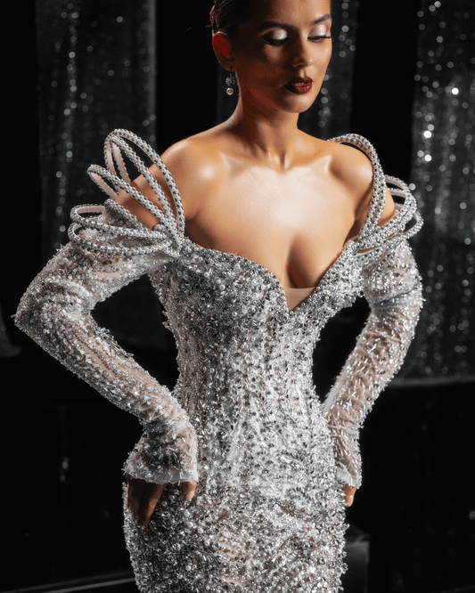 Alisian Bridal Dress with Low Capes and Crystals - BLINI