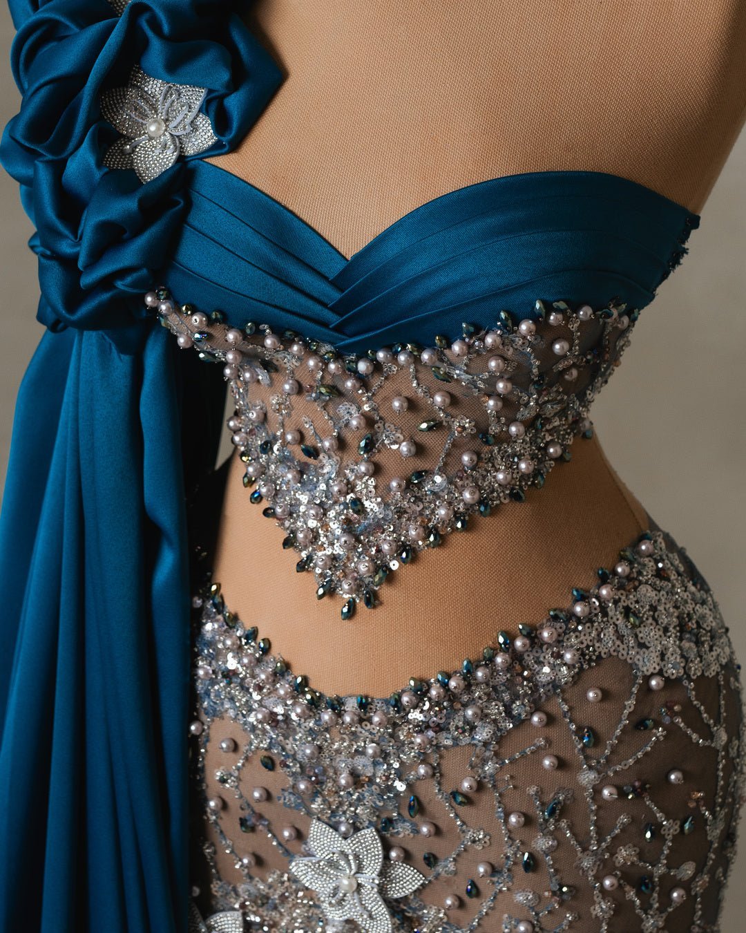 Alyah Blue Dress with Crystal and Floral Details - BLINI