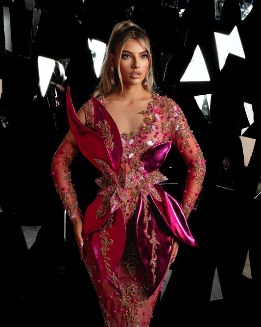 Amarissa Pink Dress with Beads and Metallic Leather - BLINI