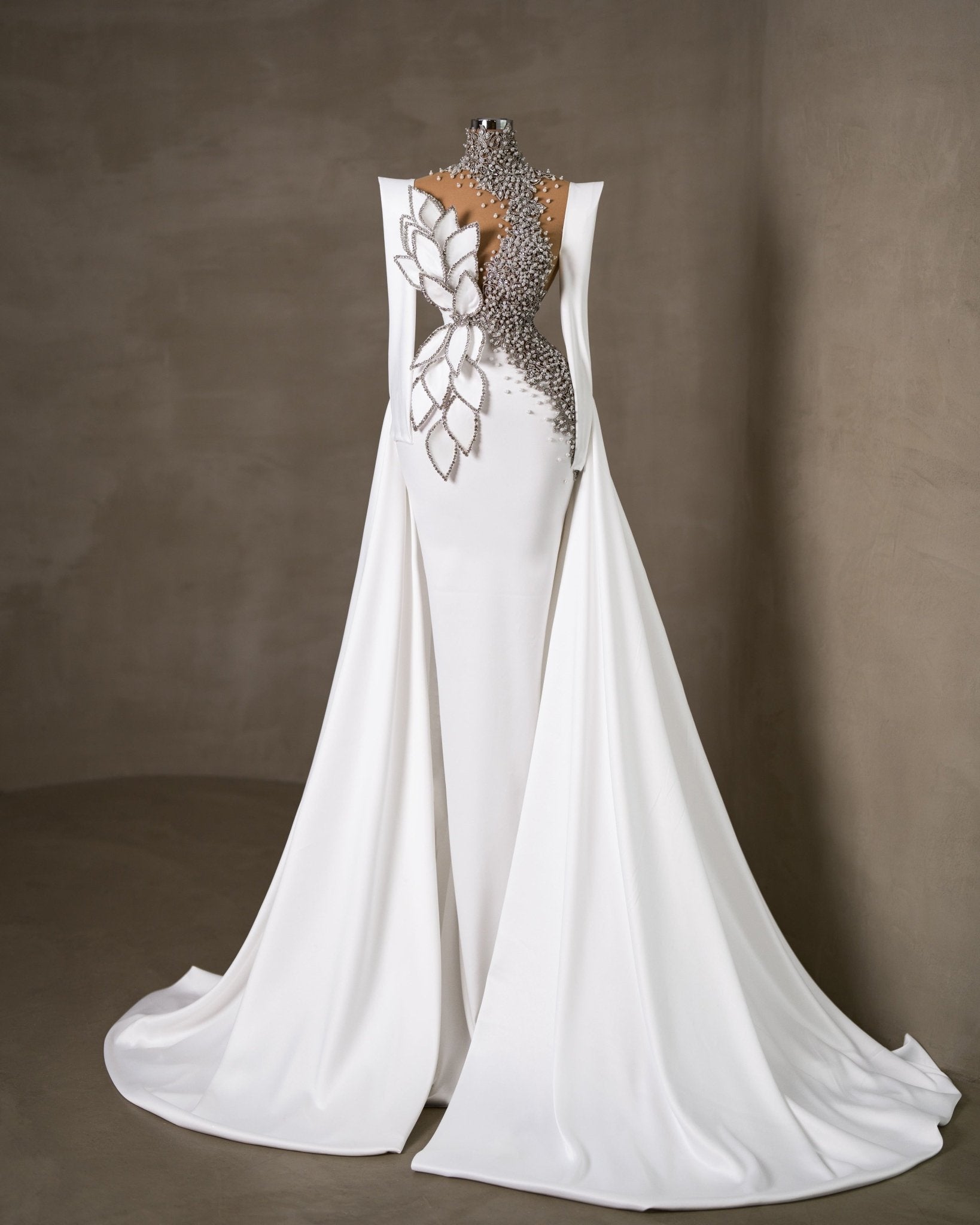 Amena Satin Bridal Dress Embellished with Pearls - BLINI