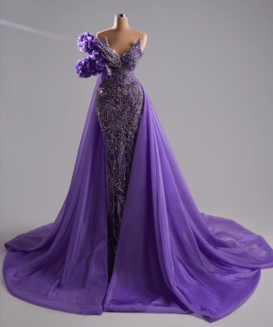 Angelis Purple Dress with Crystals and Cape - BLINI