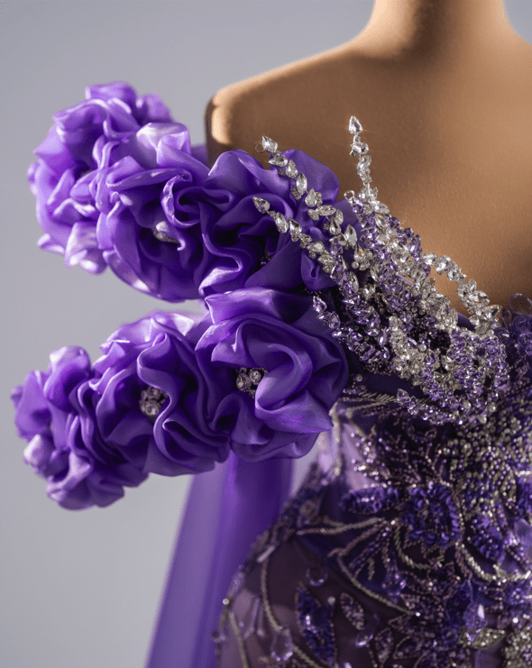 Angelis Purple Dress with Crystals and Cape - BLINI