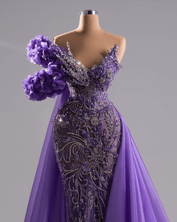 Angelis Purple Dress with Crystals and Cape - BLINI