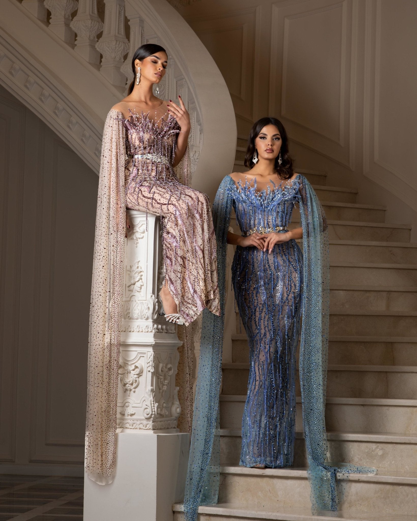 Ariel Off - Shoulder Dress with Side Cape - BLINI