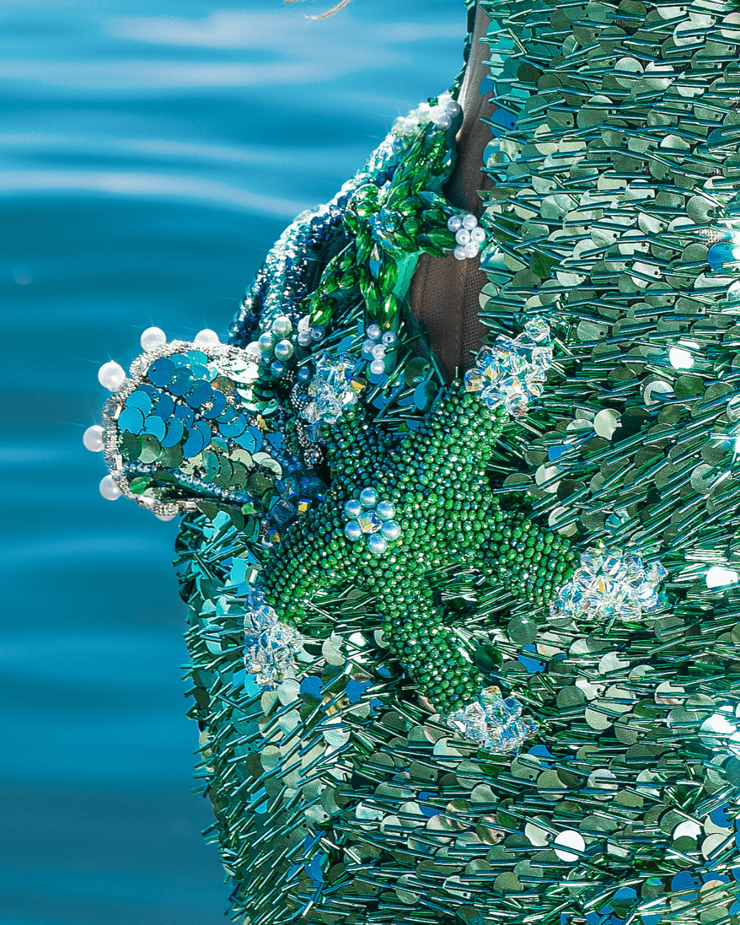 Arielle Green Sleeveless Sequin Dress with V Neckline - BLINI