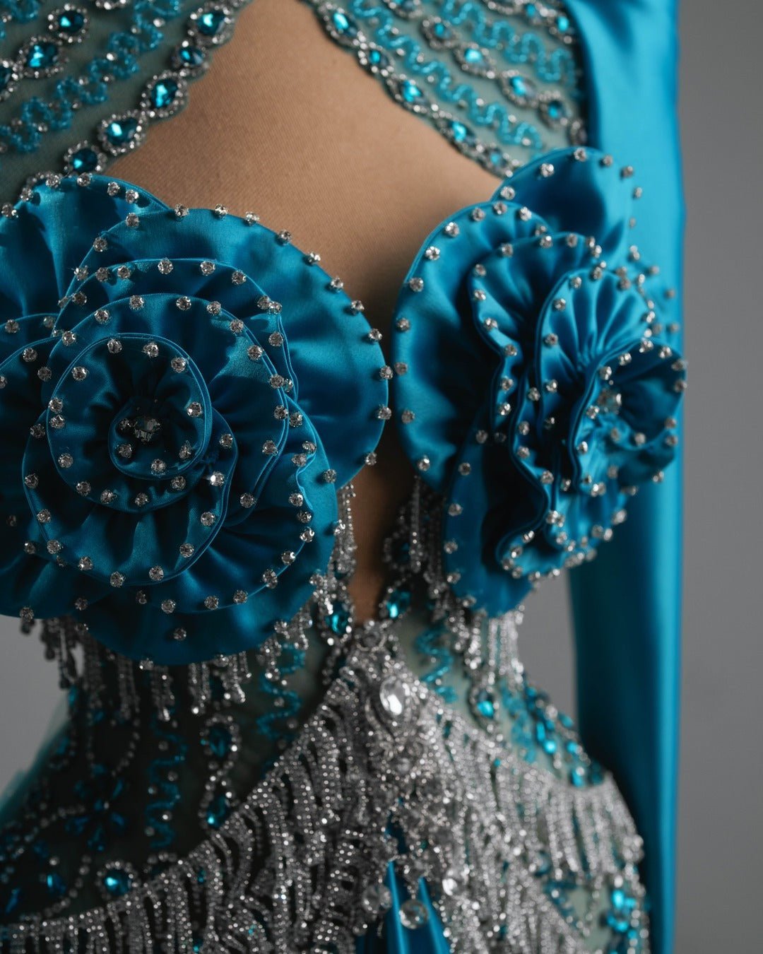 Arrielle Blue Dress with Crystal and Floral Design - BLINI