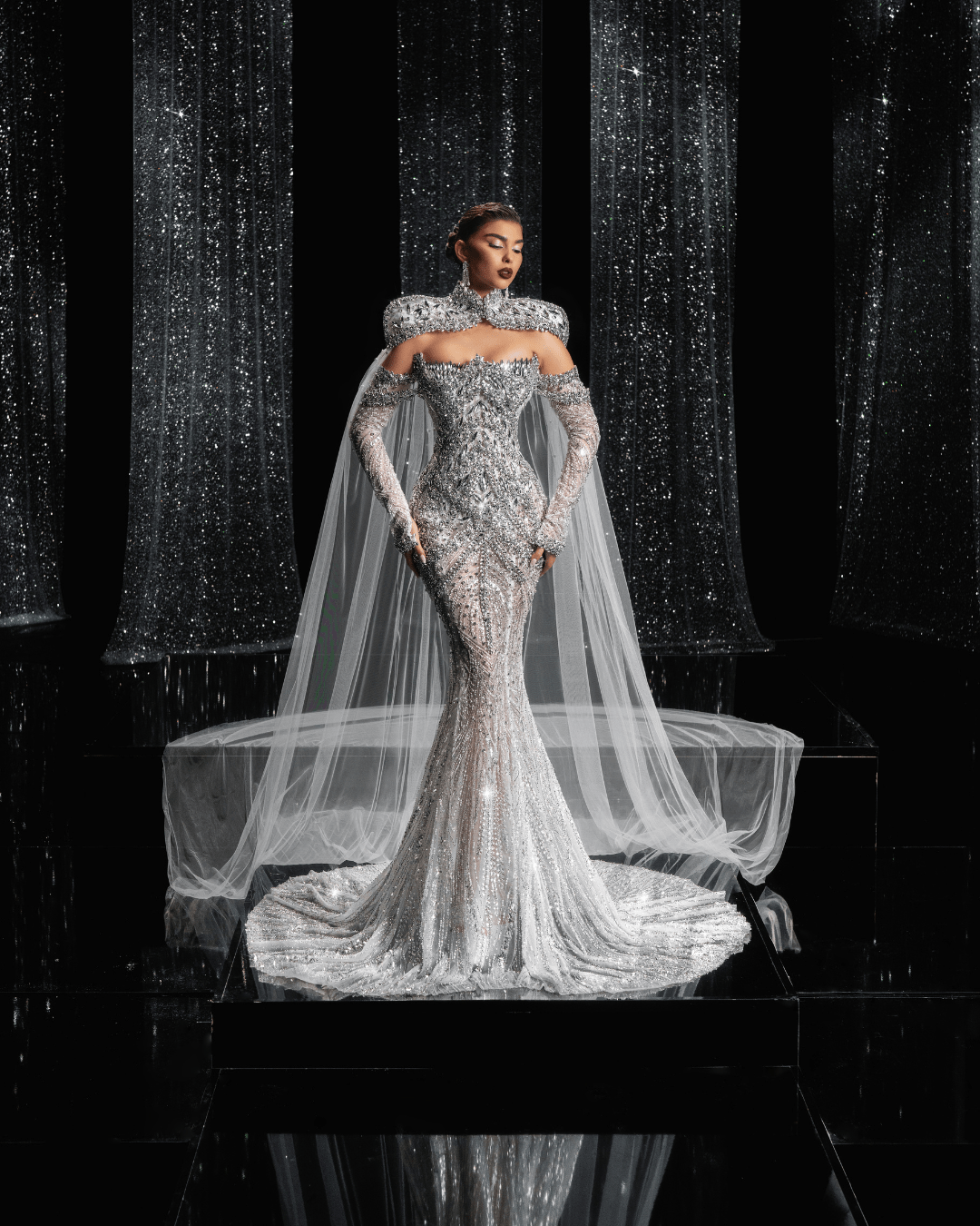 Astaria Bridal Dress with Shoulder Cape - BLINI