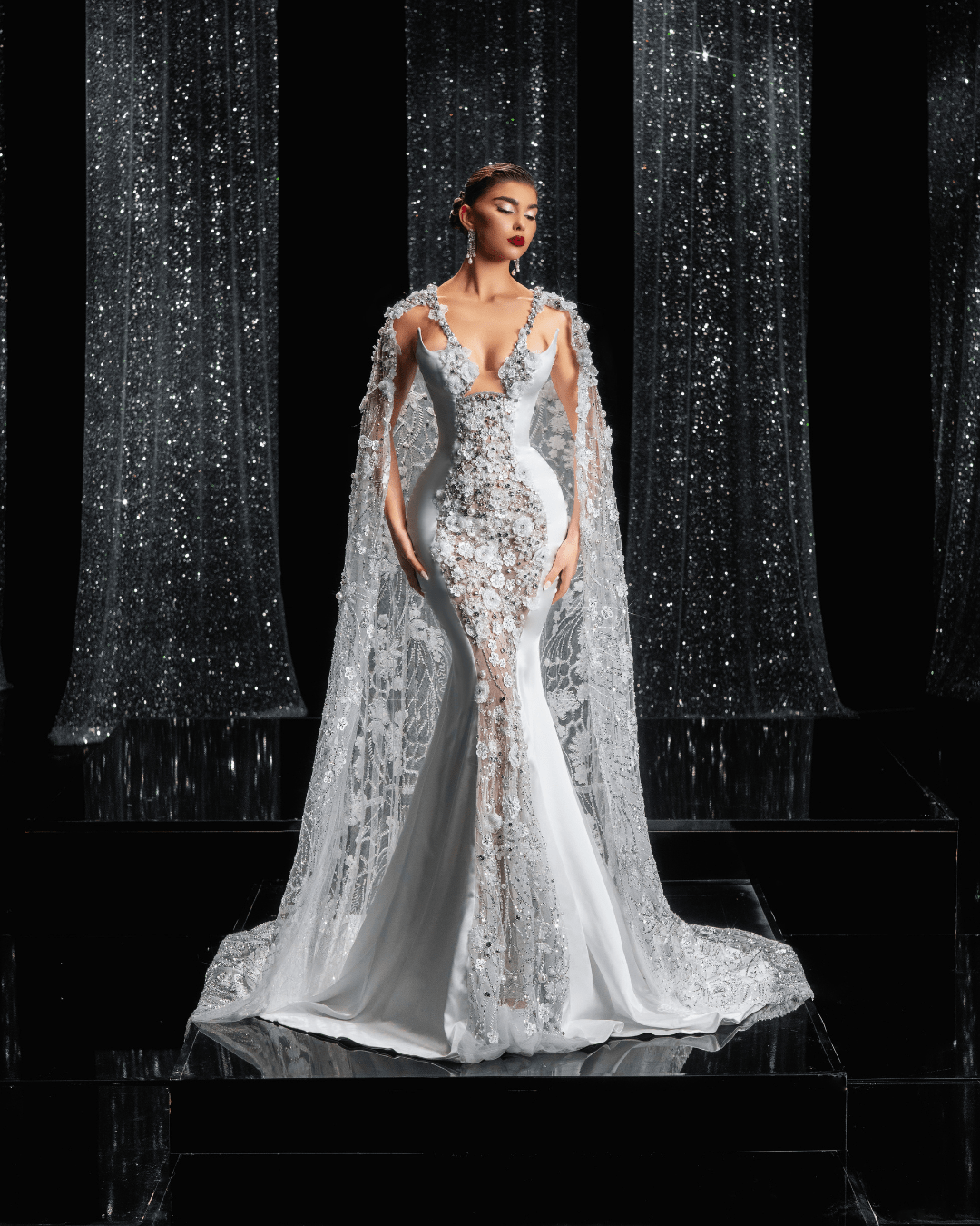 Aurora Bridal Dress with Cape and Pearls - BLINI
