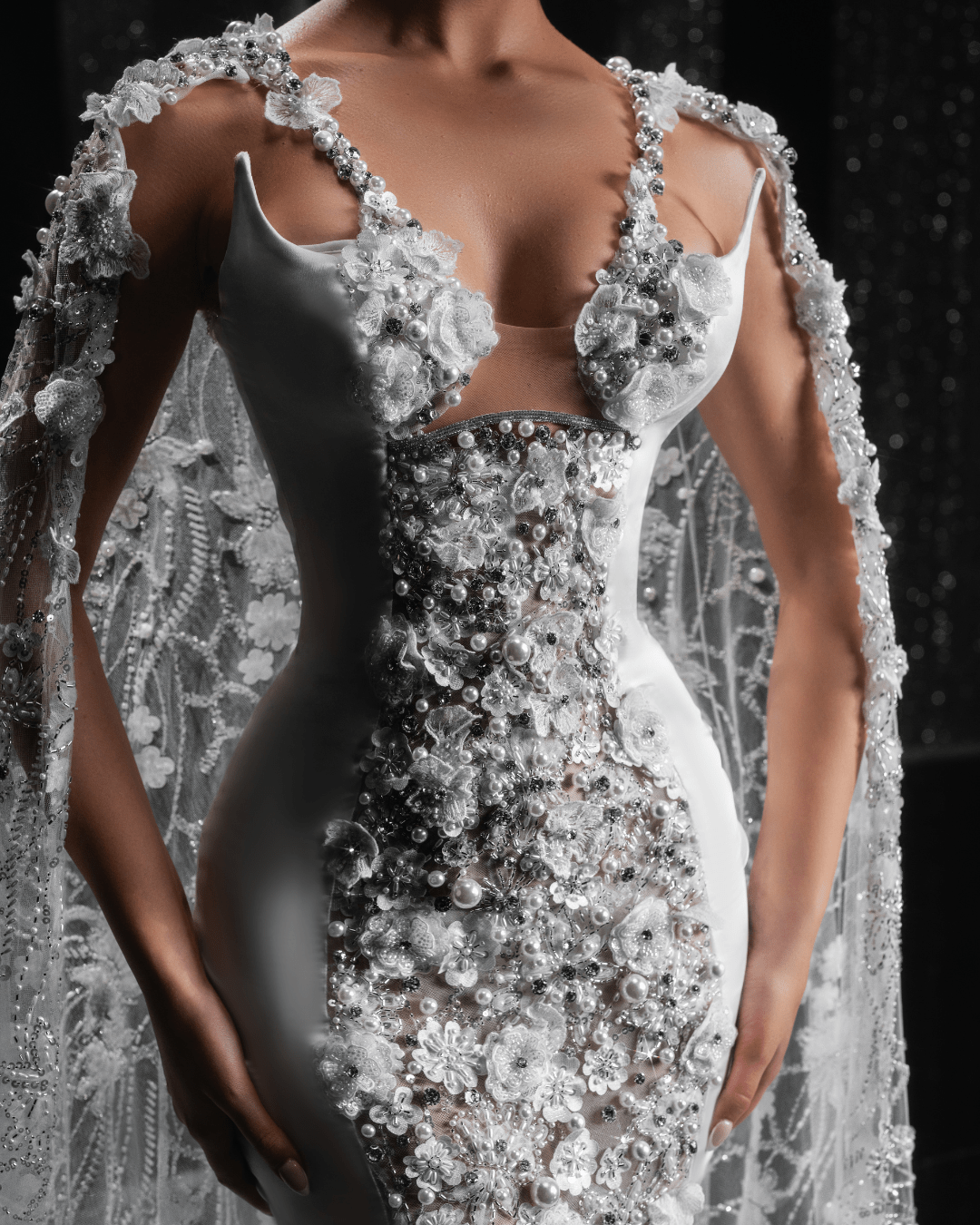 Aurora Bridal Dress with Cape and Pearls - BLINI