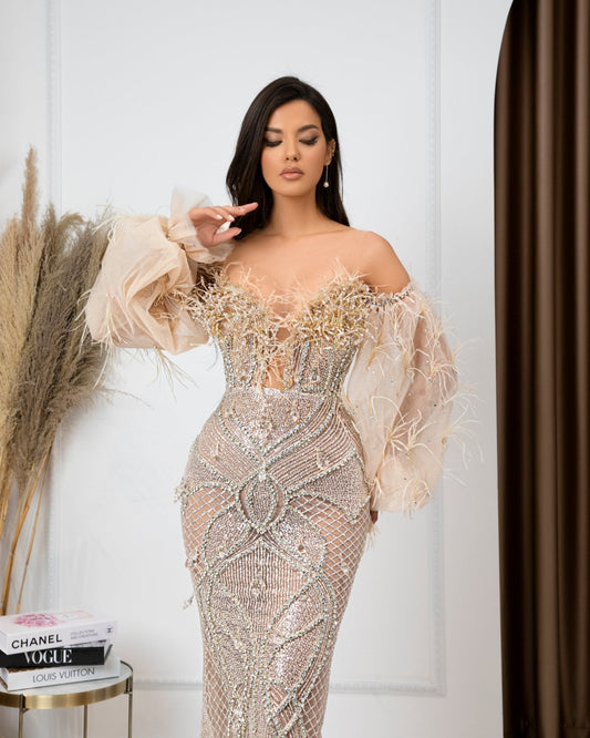 Belissandra Off - Shoulder Dress with Puff Sleeves - BLINI