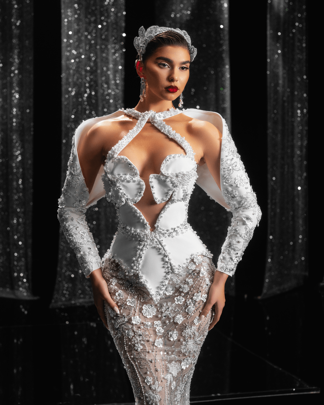 Berena Bridal Dress with Flower Details Cut - Outs - BLINI