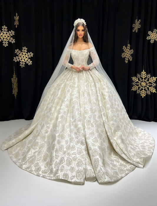 Bethany Off - Shoulder Bridal Dress with a Touch of Sparkle - BLINI