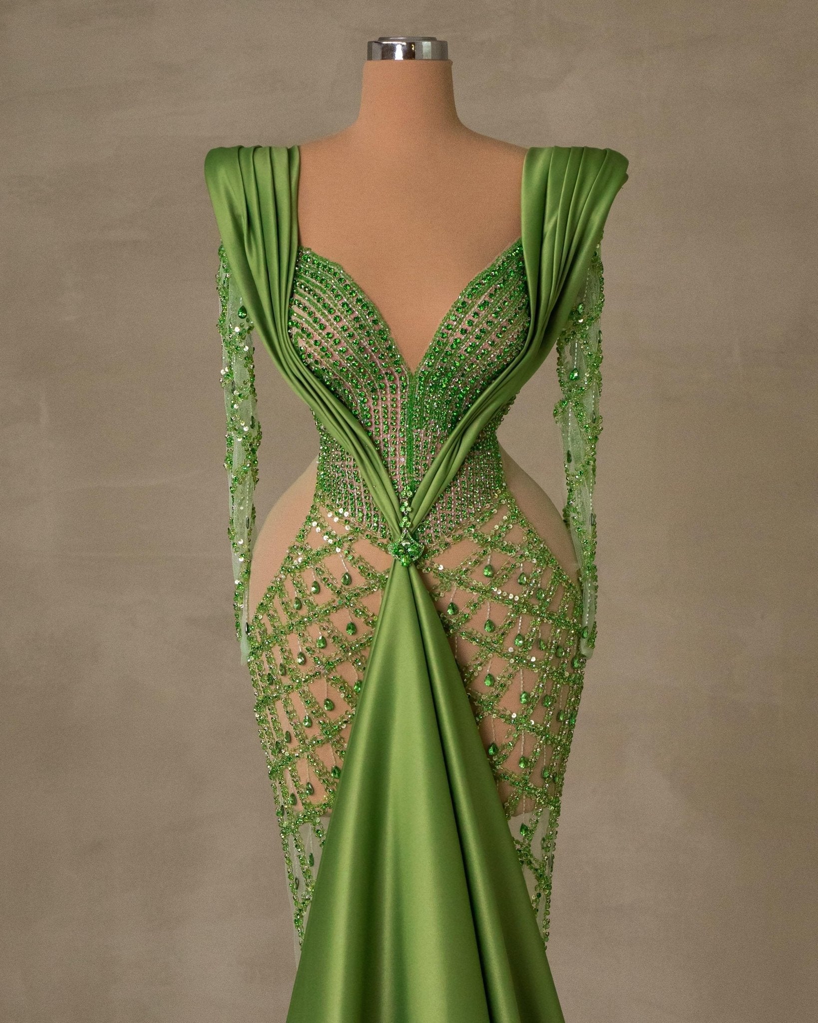 Blaire Green Dress with Long Sleeves and Cut Outs - BLINI