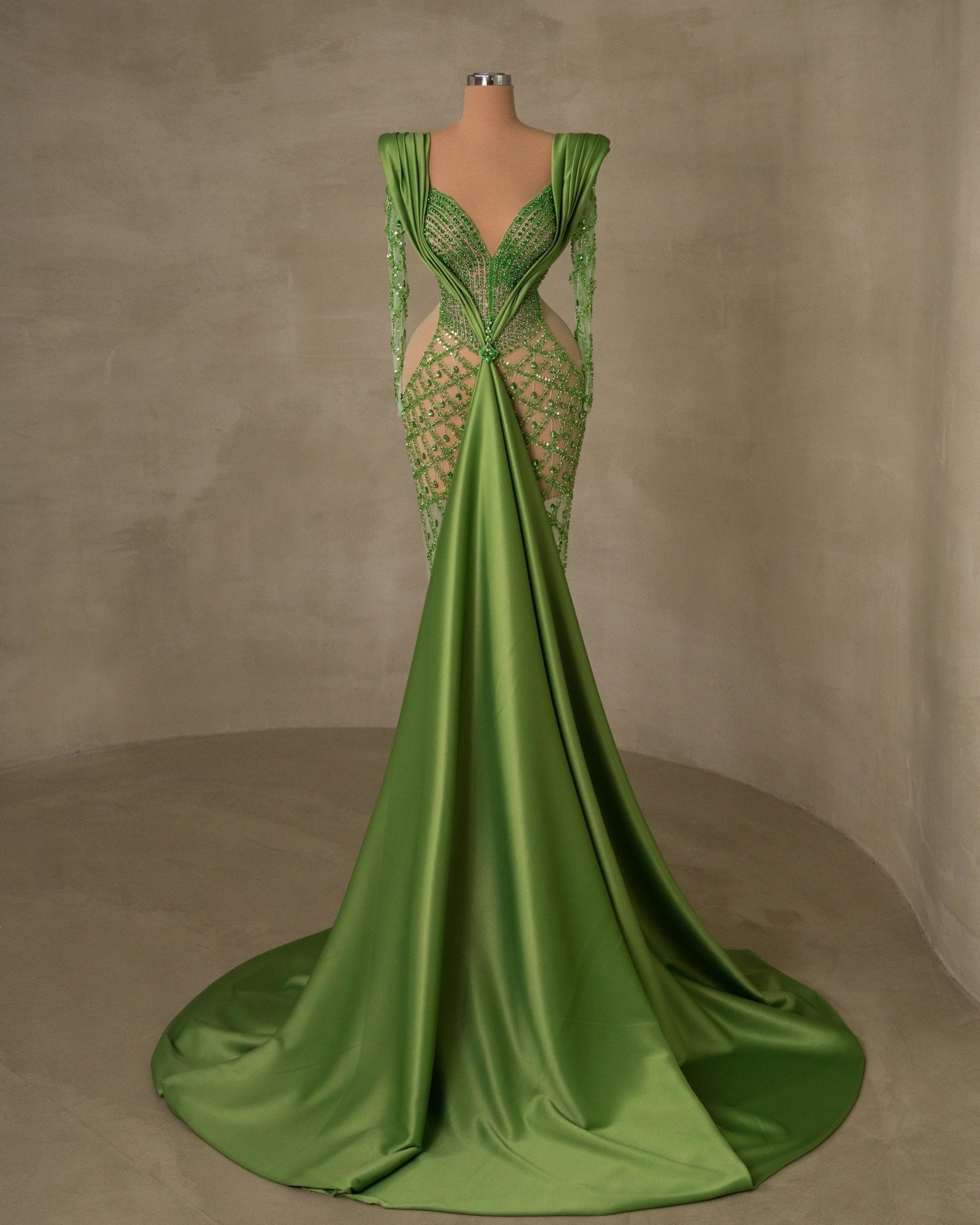 Blaire Green Dress with Long Sleeves and Cut Outs - BLINI