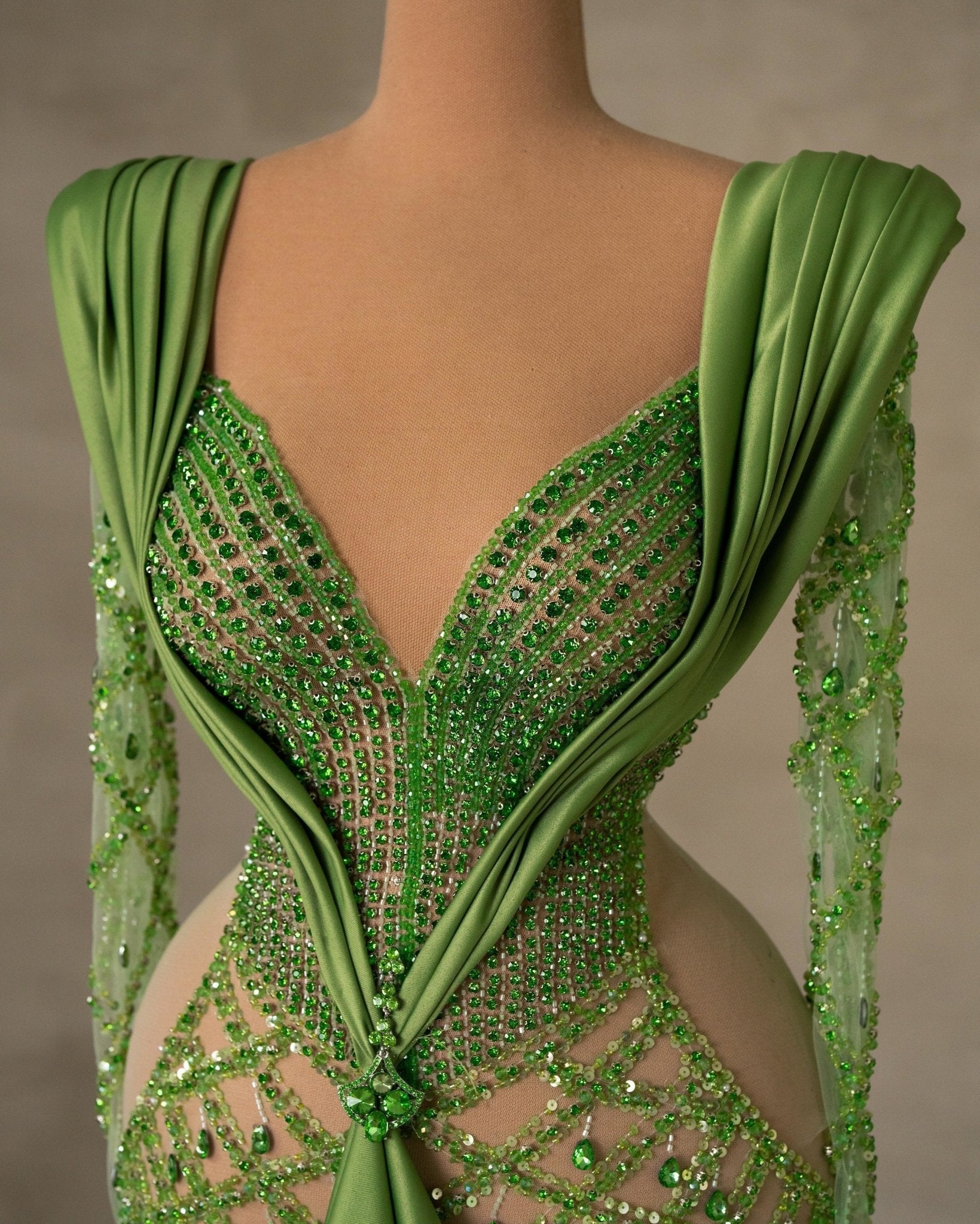 Blaire Green Dress with Long Sleeves and Cut Outs - BLINI