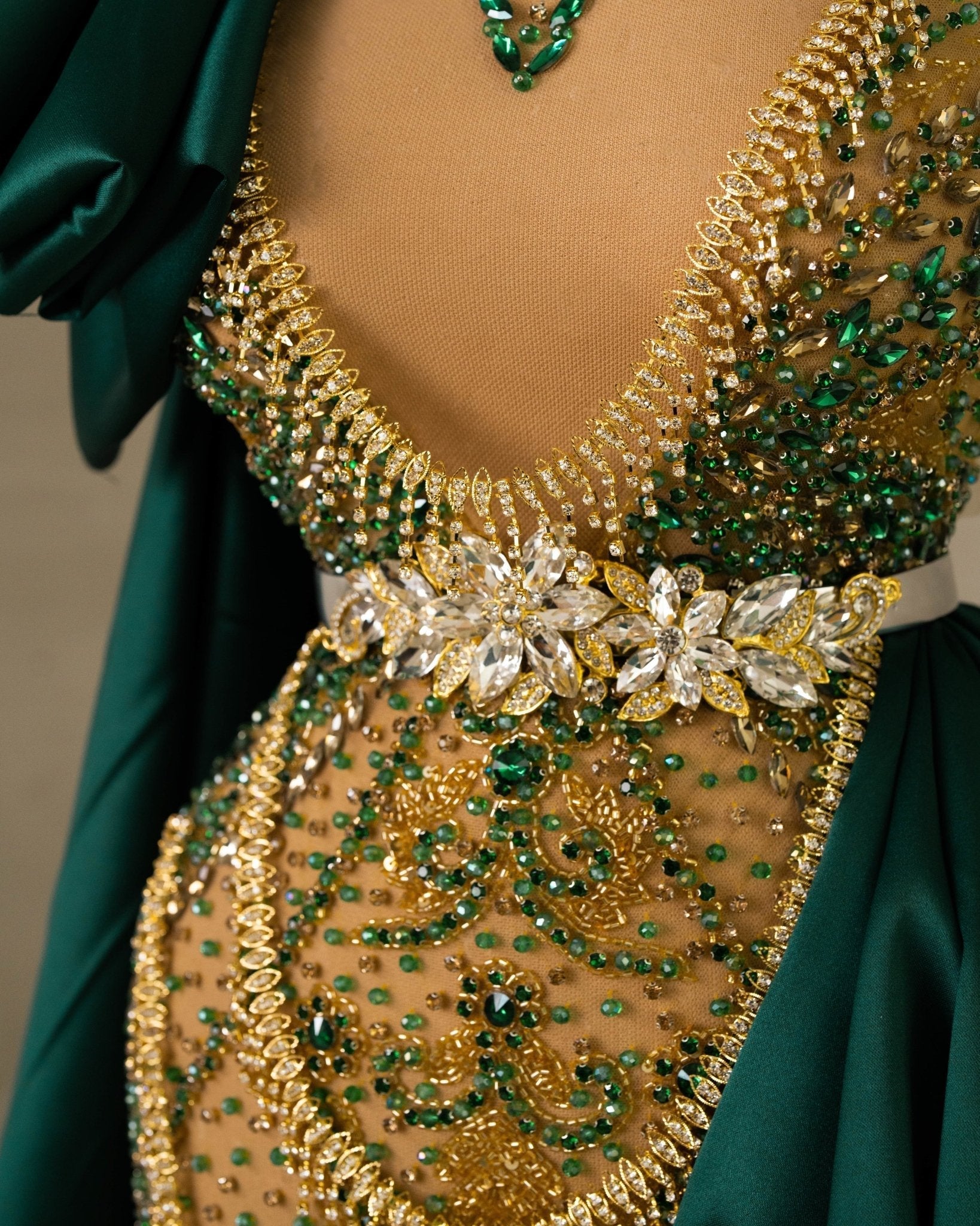 Blaisley Gold Dress with Green Cape and Tail - BLINI