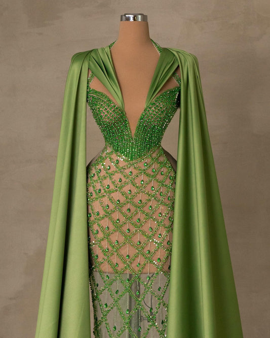 Blayla Green Dress Embellished with Gemstones - BLINI