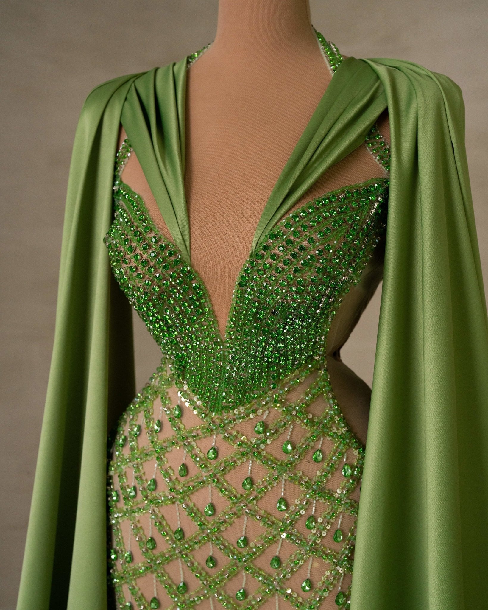 Blayla Green Dress Embellished with Gemstones - BLINI