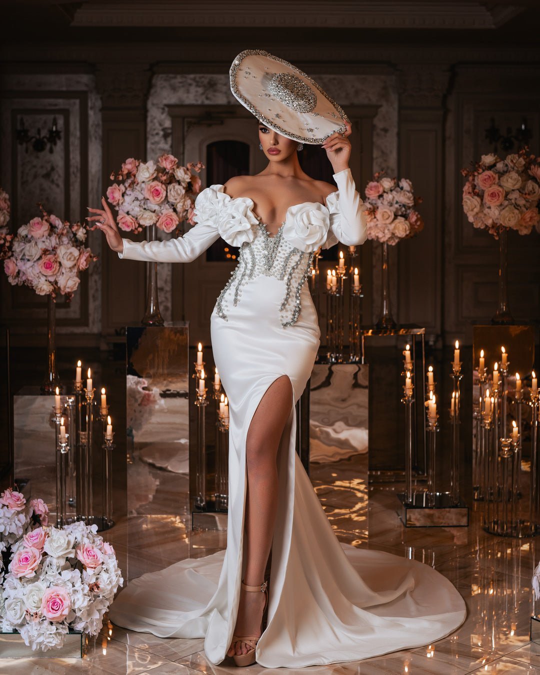 Blesette Bridal Dress with Crystals and Flowers - BLINI