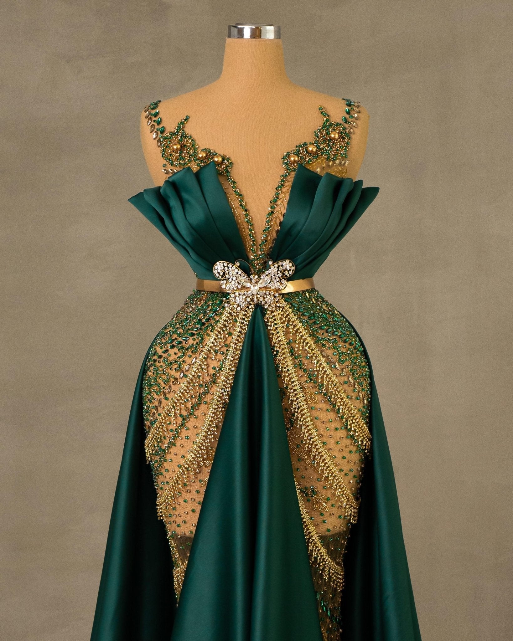 Bliss Sleeveless Dress with Gold and Green Emebllishments - BLINI