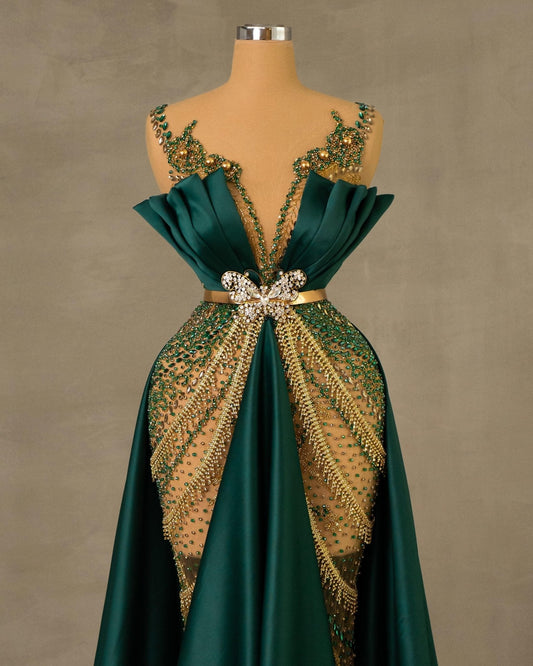 Bliss Sleeveless Dress with Gold and Green Emebllishments - BLINI