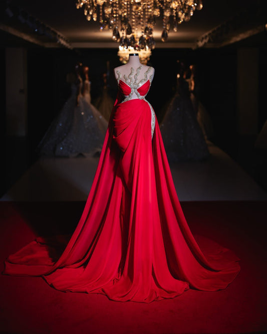 Boheme Red Dress with Gold Embellishments - BLINI