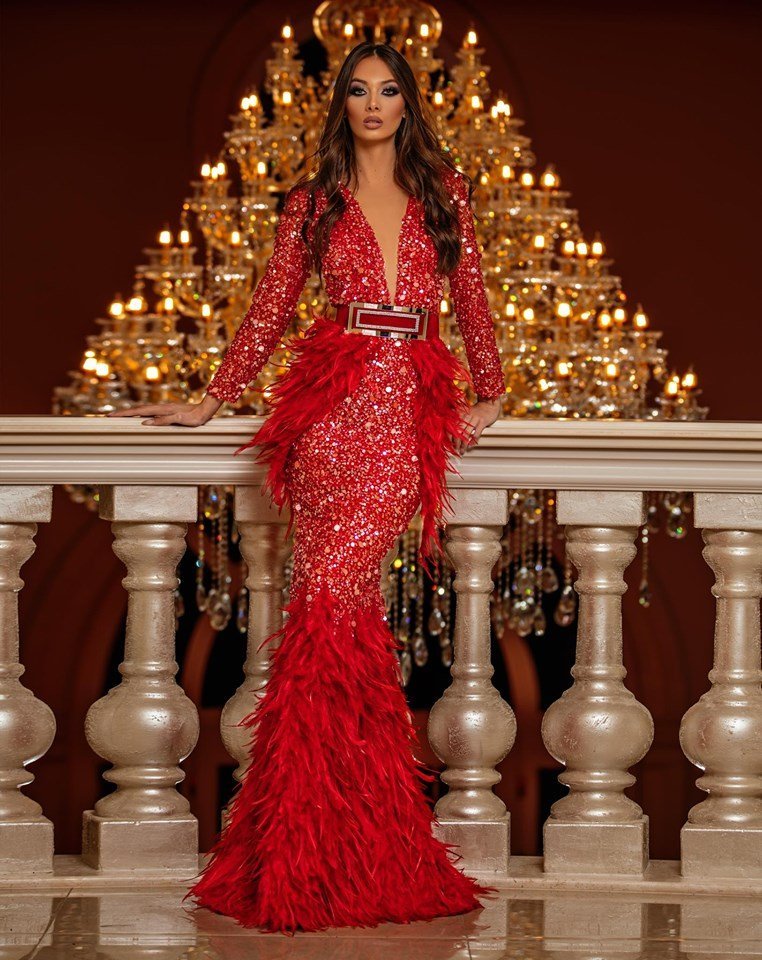 Callie Shiny Sequined Dress with Feather Mermaid Detail - BLINI