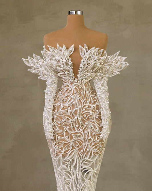 Celéstrina Off Shoulder Bridal Dress with Pearls - BLINI