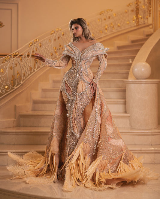 Cosette Peach Dress with Overskirt and Crystals - BLINI