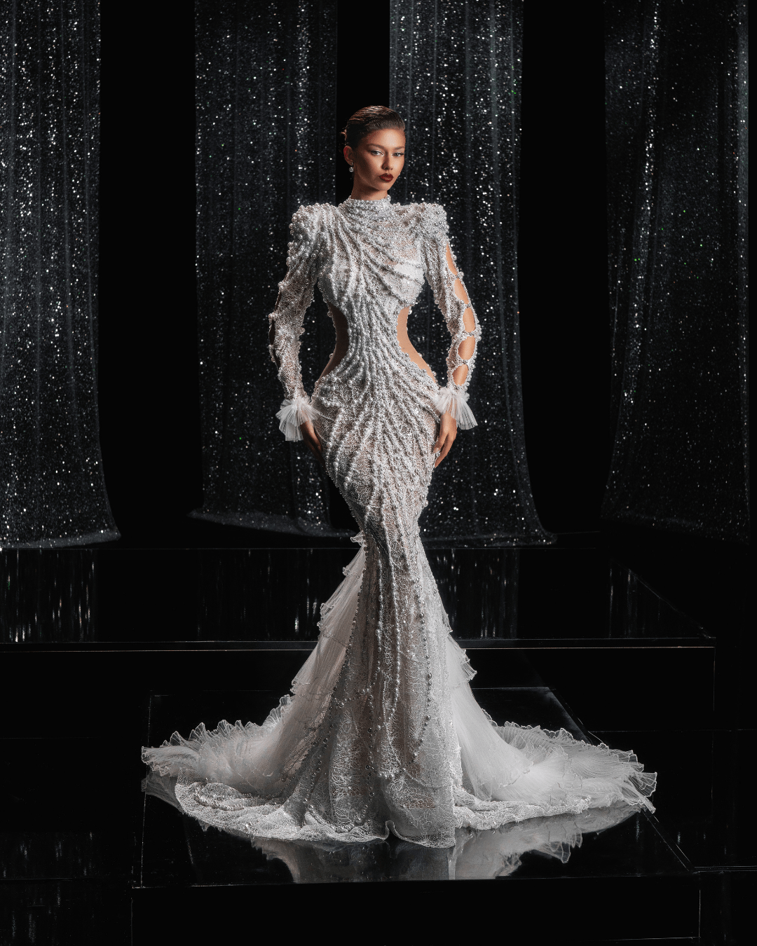 Dearse Bridal Dress with Side Cut - Outs and Pearls - BLINI