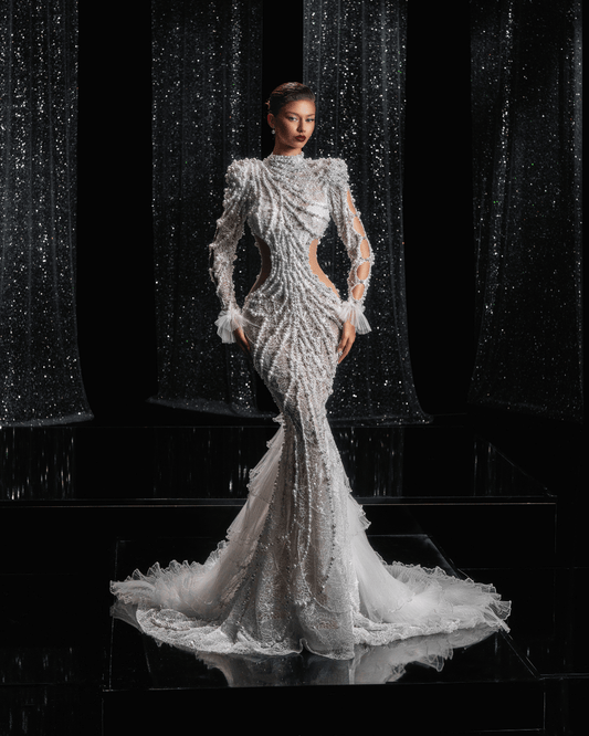 Dearse Bridal Dress with Side Cut - Outs and Pearls - BLINI