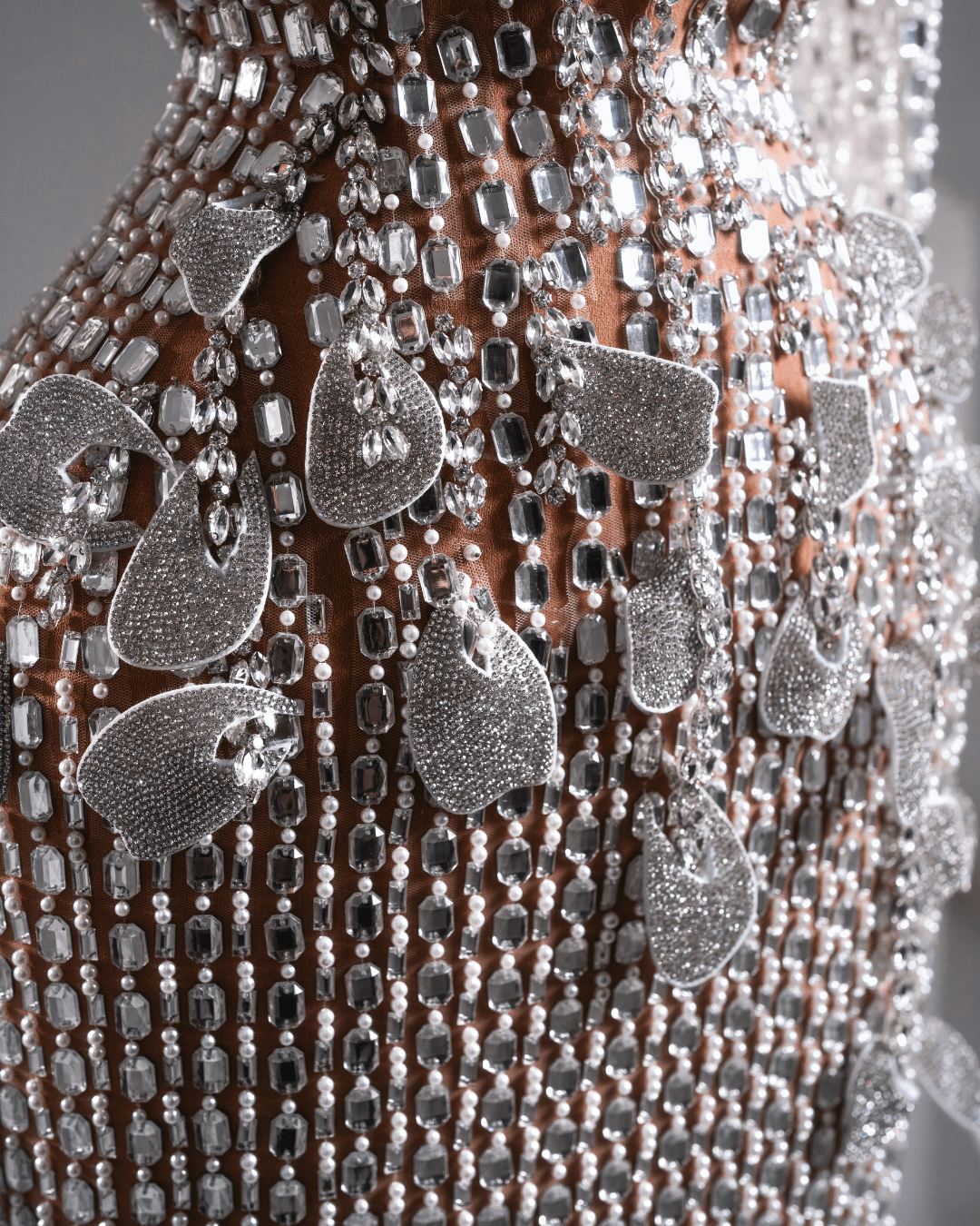 Delea Silver Long Dress with Crystals and Flowers - BLINI