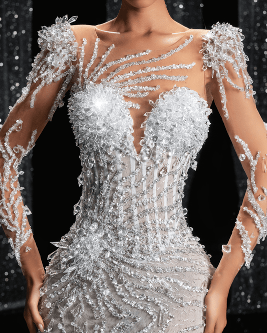 Denora Bridal Dress with Crystals and Long Sleeves - BLINI