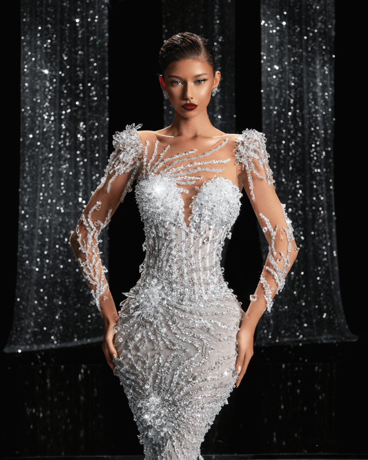 Denora Bridal Dress with Crystals and Long Sleeves - BLINI