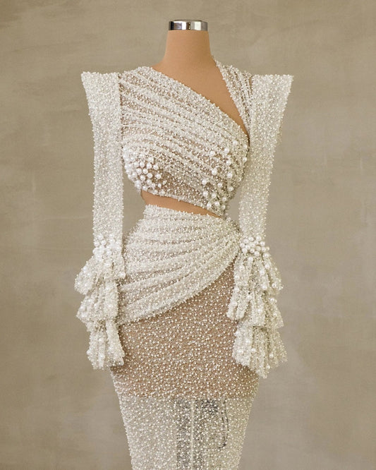 Eleanne Bridal Dress with Pearls and Cut - Outs - BLINI