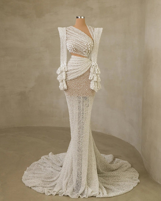 Eleanne Bridal Dress with Pearls and Cut - Outs - BLINI