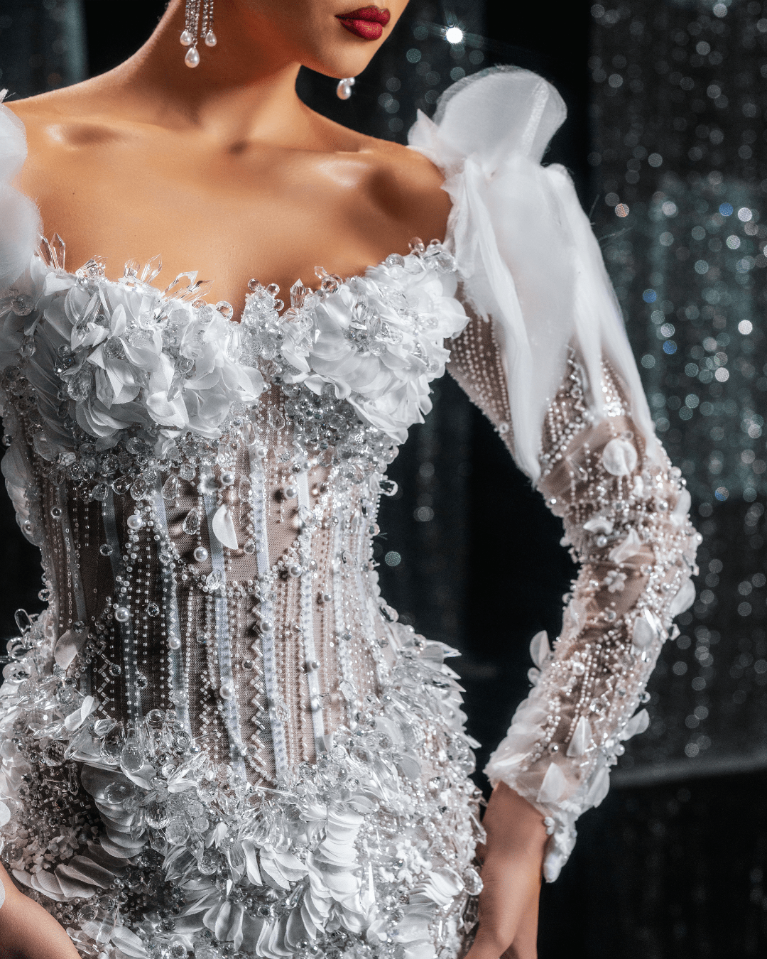 Elipse Bridal Dress with Pearls and Flowers - BLINI