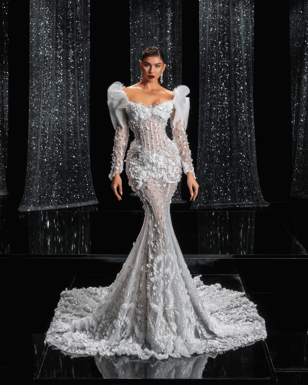 Elipse Bridal Dress with Pearls and Flowers - BLINI