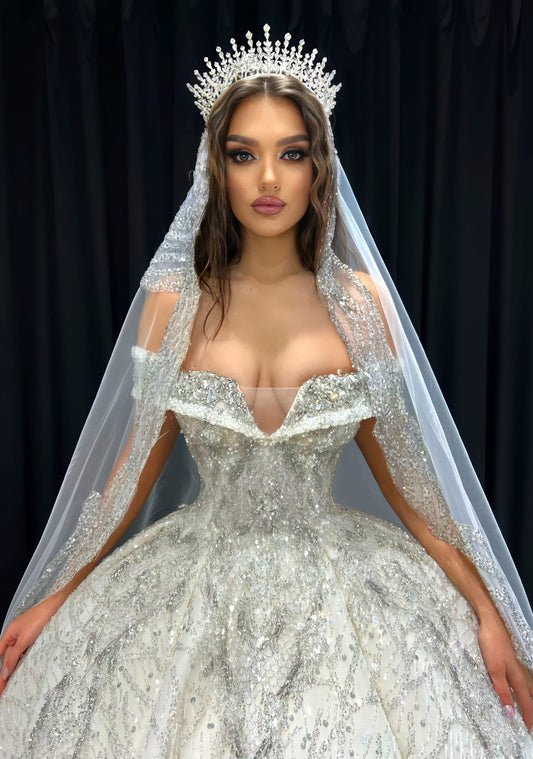 Elizabeth Off - Shoulder Crystal Embellished Bridal Dress - BLINI