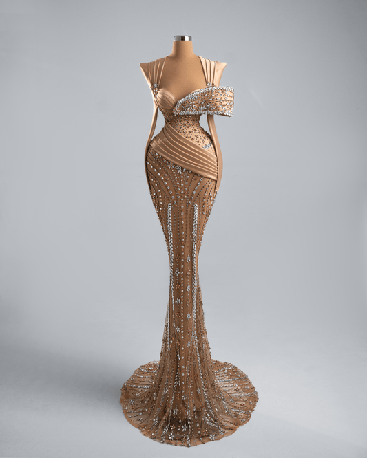 Elore Nude Long Dress with Crystas - BLINI