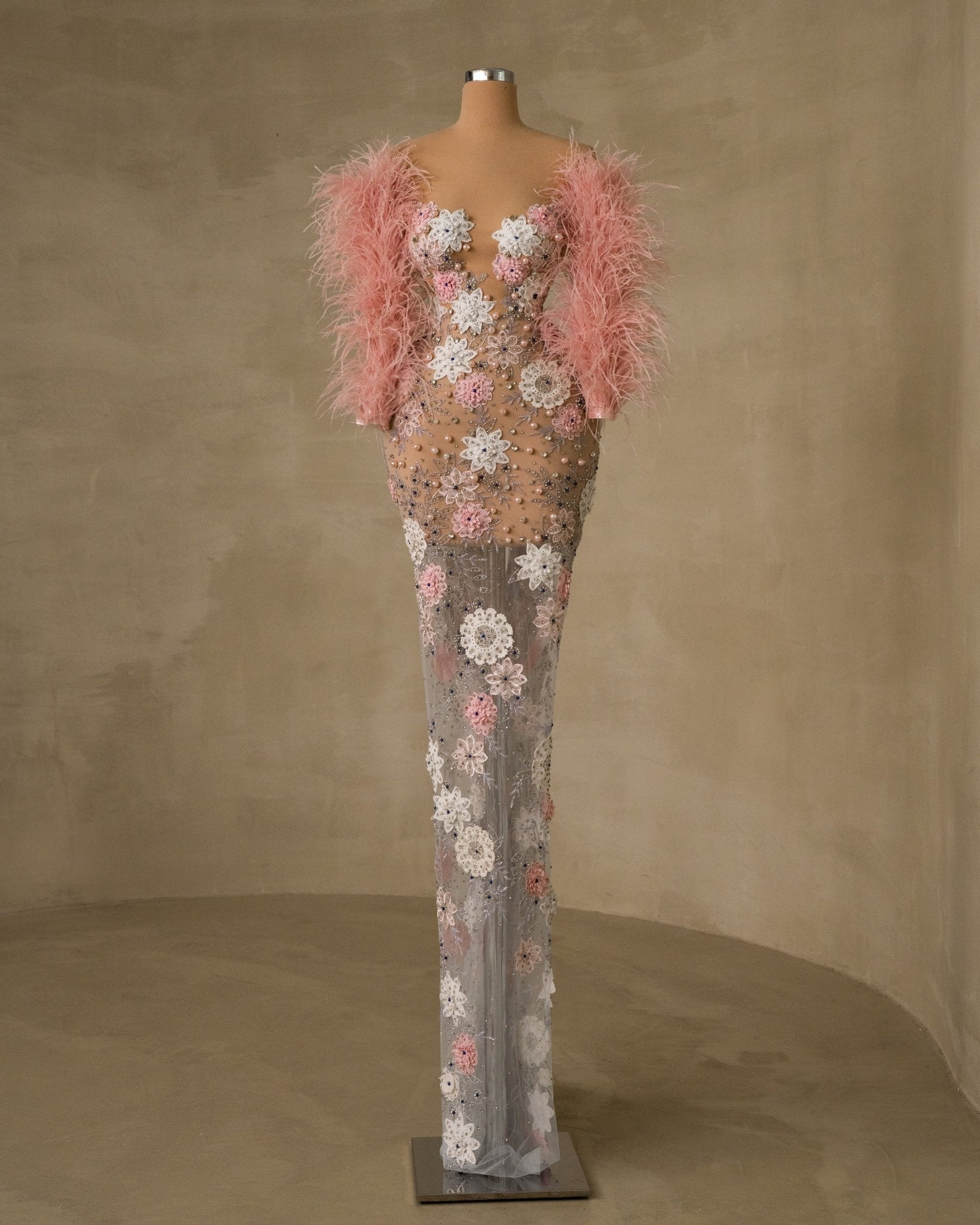 Elvyrah Feather Dress with Flowers - BLINI